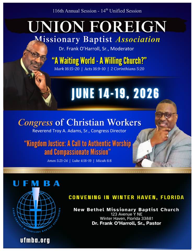 Featured events flyer for upcoming activities at New Bethel Missionary Baptist Church, Winter Haven, Florida.